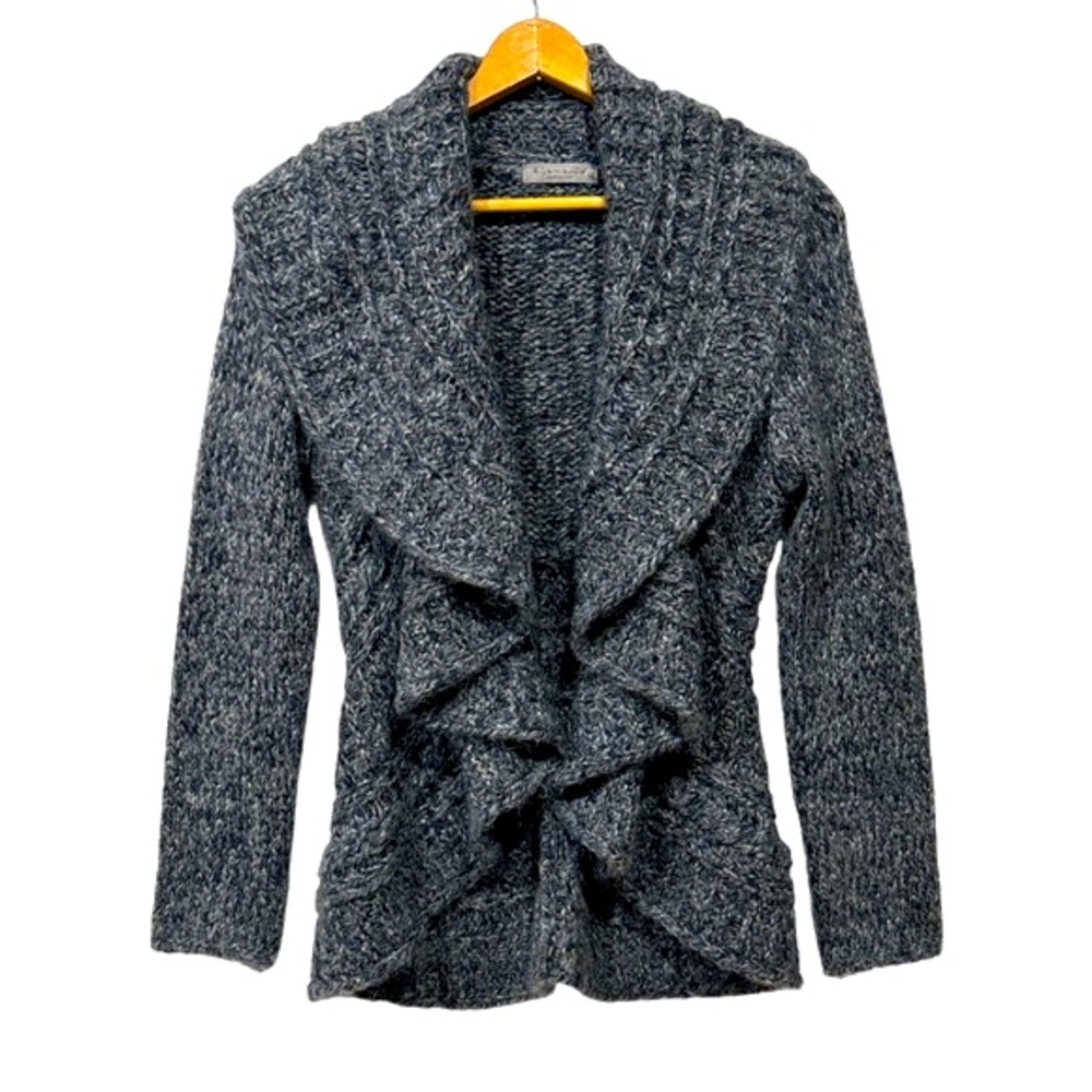 Anthropologie Elsamanda Cardigan Open Front Shawl Collar Marled Knit Blue Gray M